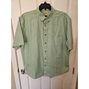 Cabela's Men's Green Black Plaid 100% Cotton Short Sleeve Shirt (FLAW), Size 2XL